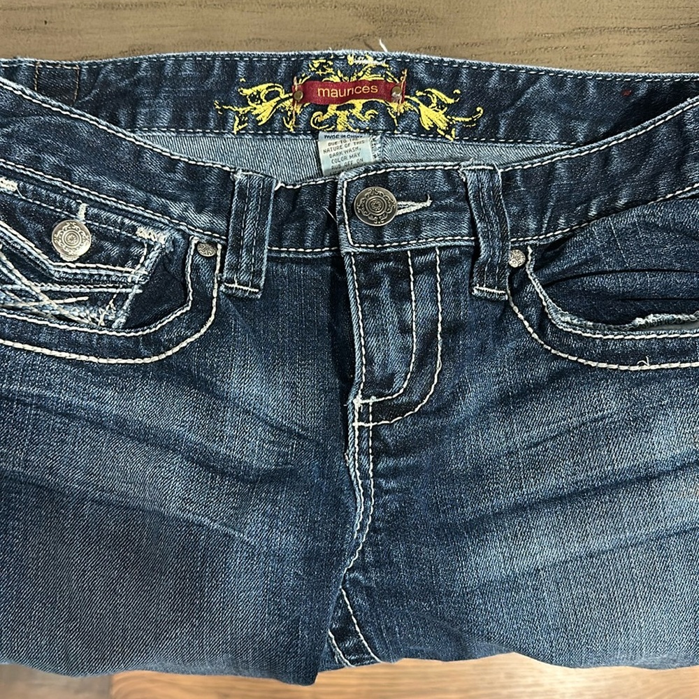 Dark wash long maurices jeans.